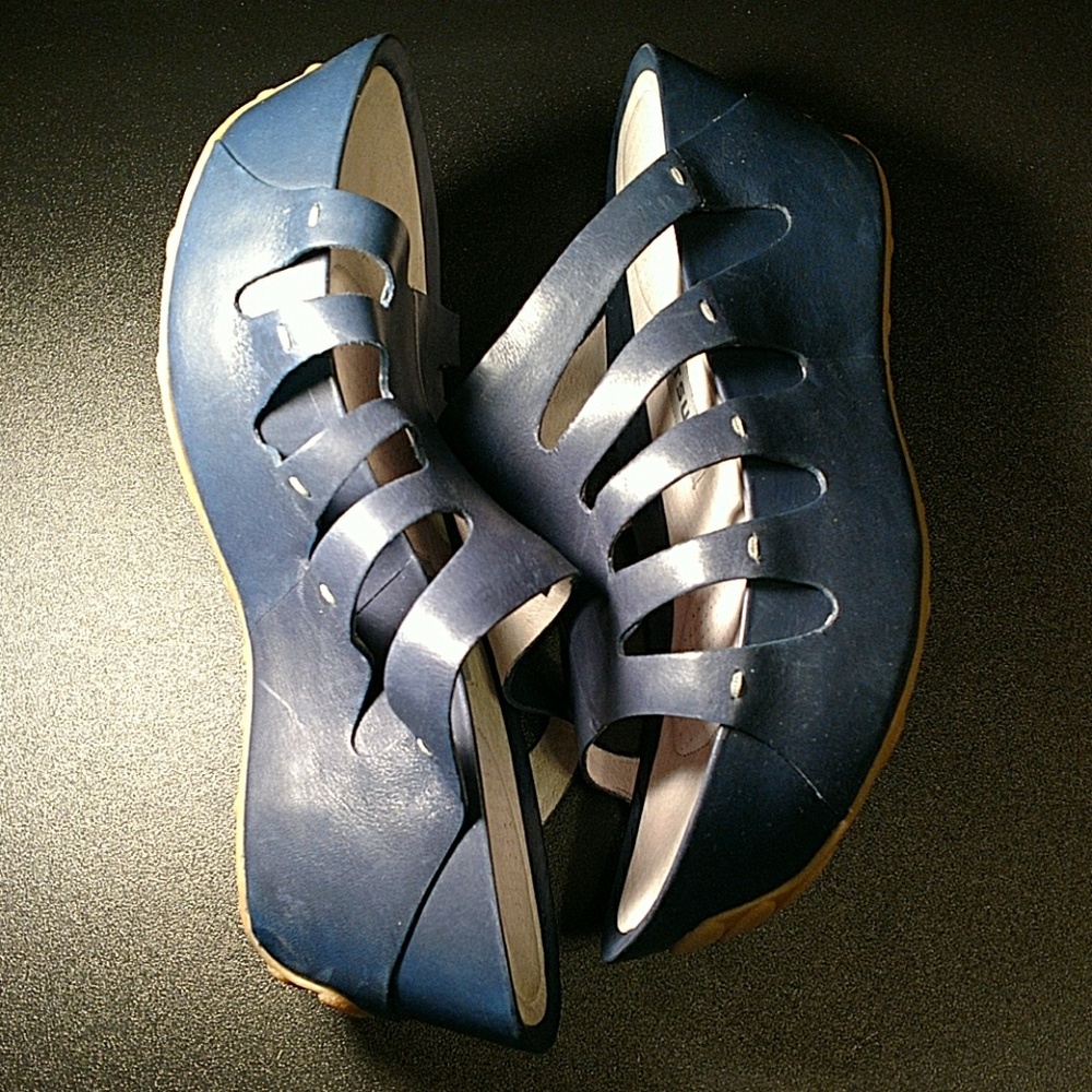 Blue Leather Platform Sandals